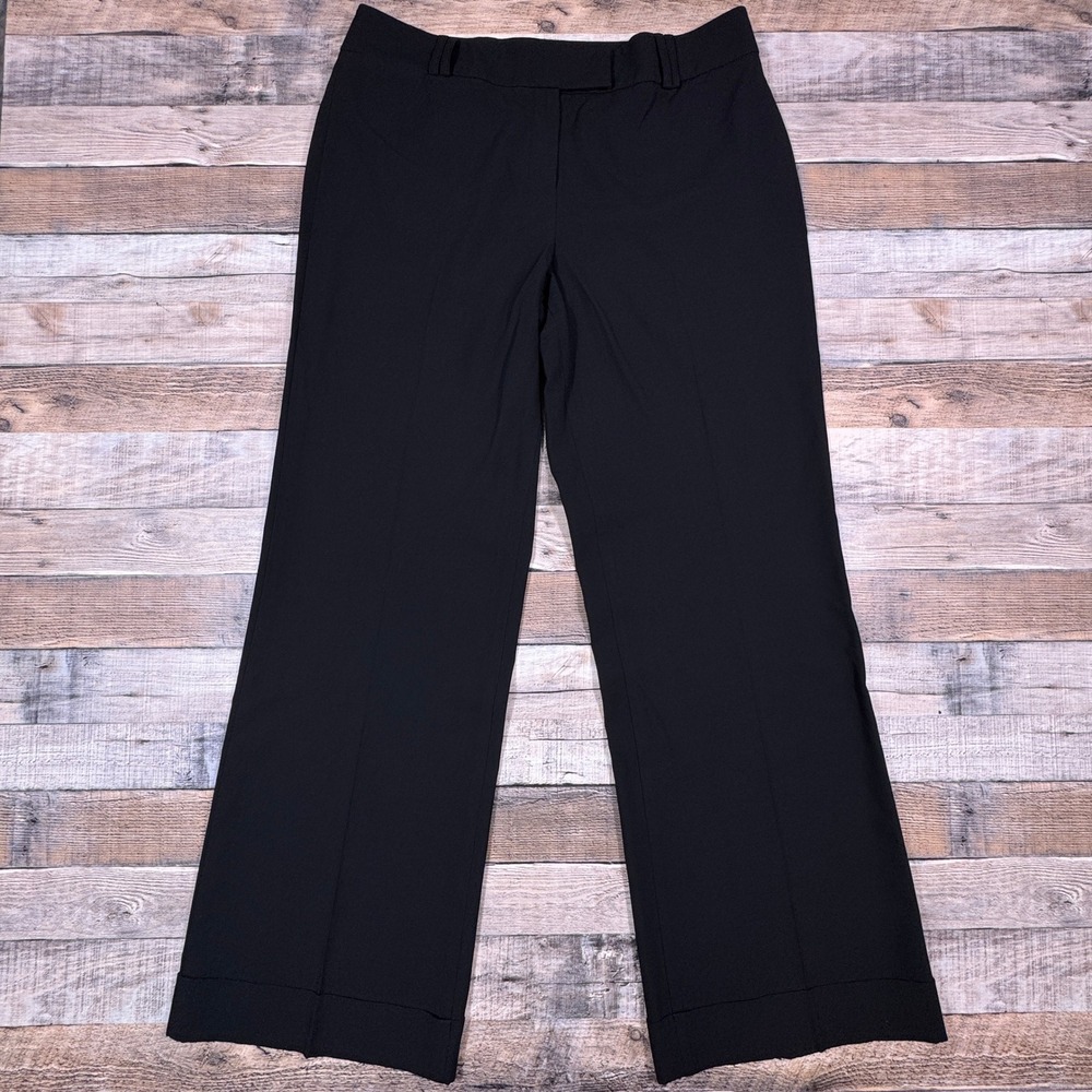 Talbots Women Dress Pants Black 12 Wide Leg Cuffed Stretch Trousers High Rise
